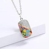 Enamel Silver Necklace with Zircon Pendant