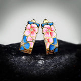 925 Silver Flower Enamel Earrings Peach Blossom Jewelry