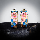 925 Silver Flower Enamel Earrings Peach Blossom Jewelry