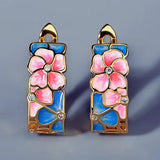 925 Silver Flower Enamel Earrings Peach Blossom Jewelry