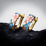 925 Silver Flower Enamel Earrings Peach Blossom Jewelry