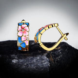 925 Silver Flower Enamel Earrings Peach Blossom Jewelry