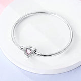 Snake Chain Heart Shape Zircon Lock 925 Sterling Silver Bracelet