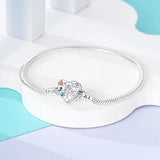 Snake Chain Heart Shape Zircon Lock 925 Sterling Silver Bracelet