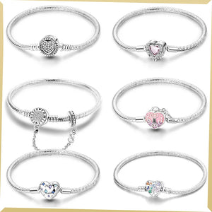 Snake Chain Heart Shape Zircon Lock 925 Sterling Silver Bracelet