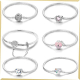 Snake Chain Heart Shape Zircon Lock 925 Sterling Silver Bracelet