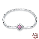 Snake Chain Heart Shape Zircon Lock 925 Sterling Silver Bracelet