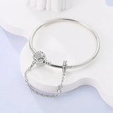 Snake Chain Heart Shape Zircon Lock 925 Sterling Silver Bracelet