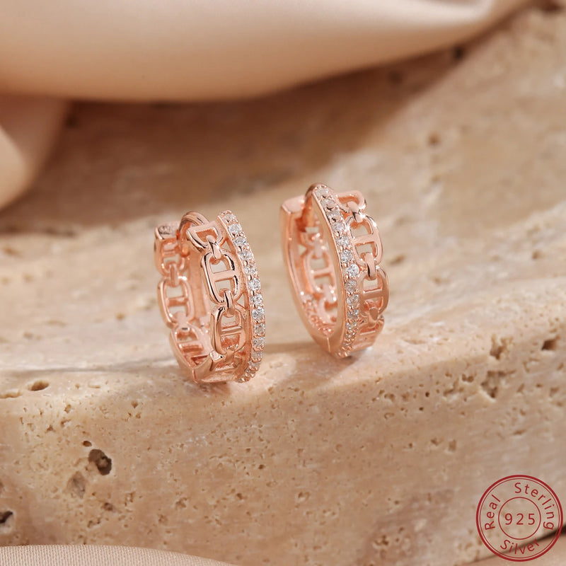 S925 Silver Geometric Earrings with Rose and Zircon for Daily or Dating