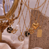 Y2K Heart Pearl Pendant Necklace Stainless Steel Jewelry