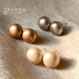 Matte Texture Half Round Bead Pearl Stud Earrings