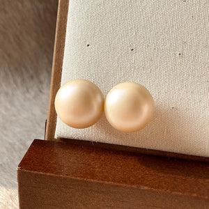 Matte Texture Half Round Bead Pearl Stud Earrings