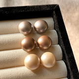 Matte Texture Half Round Bead Pearl Stud Earrings