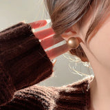 Matte Texture Half Round Bead Pearl Stud Earrings