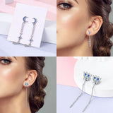 925 Silver Starry Moon Tassel Earrings - Party Hoops Heart Star