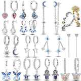 925 Silver Starry Moon Tassel Earrings - Party Hoops Heart Star