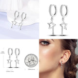 925 Silver Starry Moon Tassel Earrings - Party Hoops Heart Star