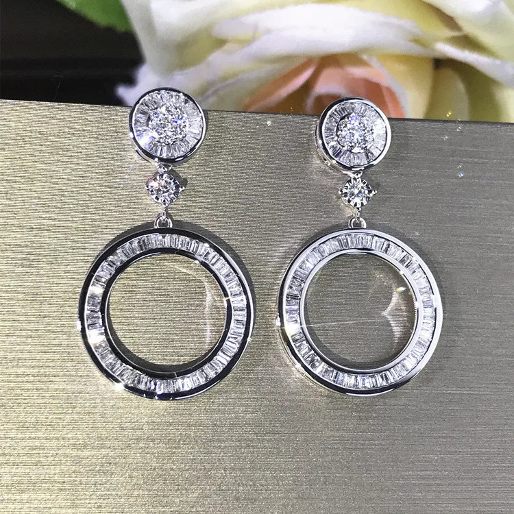Sparkling Circle Earrings 925 Silver & Diamond Jewelry