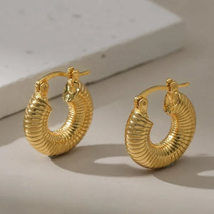 Chunky Hoop Earrings 18K Plated Waterproof Stainless Steel