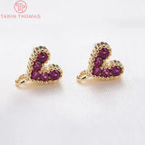 6PCS 6x7.5MM 24K Plated Brass Zircon Heart Stud Earrings DIY Jewelry Findings