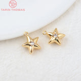 4PCS 10x15MM 24K Plated Brass Zircon Star Charms Pendants Earrings Accessorie
