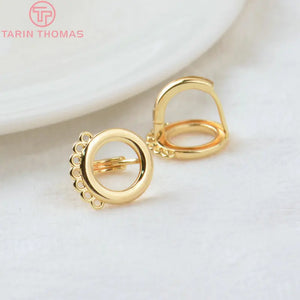 6PCS 24K Brass Round Earrings Hoop Clip DIY Jewelry Findings