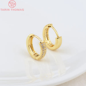 4PCS 14MM 24K Brass Zircon Round Hoop Earrings DIY Jewelry Making