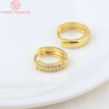 4PCS 14MM 24K Brass Zircon Round Hoop Earrings DIY Jewelry Making