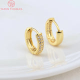 4PCS 14MM 24K Brass Zircon Round Hoop Earrings DIY Jewelry Making