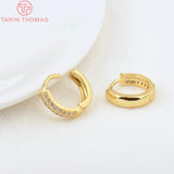 4PCS 14MM 24K Brass Zircon Round Hoop Earrings DIY Jewelry Making