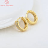 4PCS 14MM 24K Brass Zircon Round Hoop Earrings DIY Jewelry Making