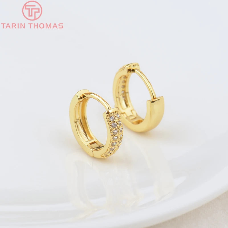 4PCS 14MM 24K Brass Zircon Round Hoop Earrings DIY Jewelry Making