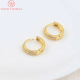 4PCS 14MM 24K Brass Zircon Round Hoop Earrings DIY Jewelry Making