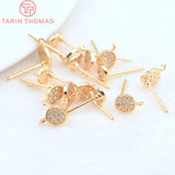 4PCS 5.4x5.5MM 24K Brass Zircon Round Stud Earrings DIY Jewelry Findings