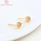 4PCS 5.4x5.5MM 24K Brass Zircon Round Stud Earrings DIY Jewelry Findings
