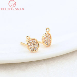 4PCS 5.4x5.5MM 24K Brass Zircon Round Stud Earrings DIY Jewelry Findings