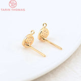 4PCS 5.4x5.5MM 24K Brass Zircon Round Stud Earrings DIY Jewelry Findings