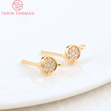 4PCS 5.4x5.5MM 24K Brass Zircon Round Stud Earrings DIY Jewelry Findings
