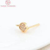4PCS 5.4x5.5MM 24K Brass Zircon Round Stud Earrings DIY Jewelry Findings