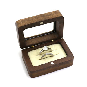 Walnut Ring Box Jewelry Case with Soft Lining - Wedding Gift