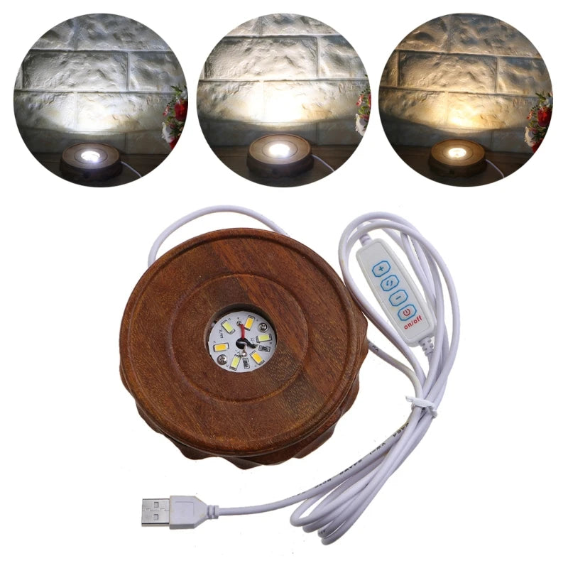 Wooden LED Display Stand Nightlight Base for Crystal Ball Home Decor Birthday
