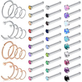 20G Stainless Steel Nose Ring Hoop Nose Studs Piercings Jewelry 46Pcs