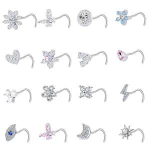 20G Nose Stud Screw Shape Nose Ring Cubic Zircon Butterfly Nose Piercing