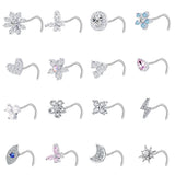 20G Nose Stud Screw Shape Nose Ring Cubic Zircon Butterfly Nose Piercing