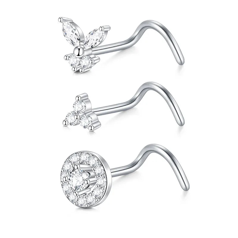 Stainless Steel Zircon Nose Studs Hooks Bar Pin Piercing Kit Body Jewelry