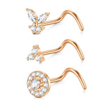 Stainless Steel Zircon Nose Studs Hooks Bar Pin Piercing Kit Body Jewelry