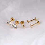 Zircon Titanium Steel Ear Studs Nose Rings Lip Piercing 6MM 8MM 10MM