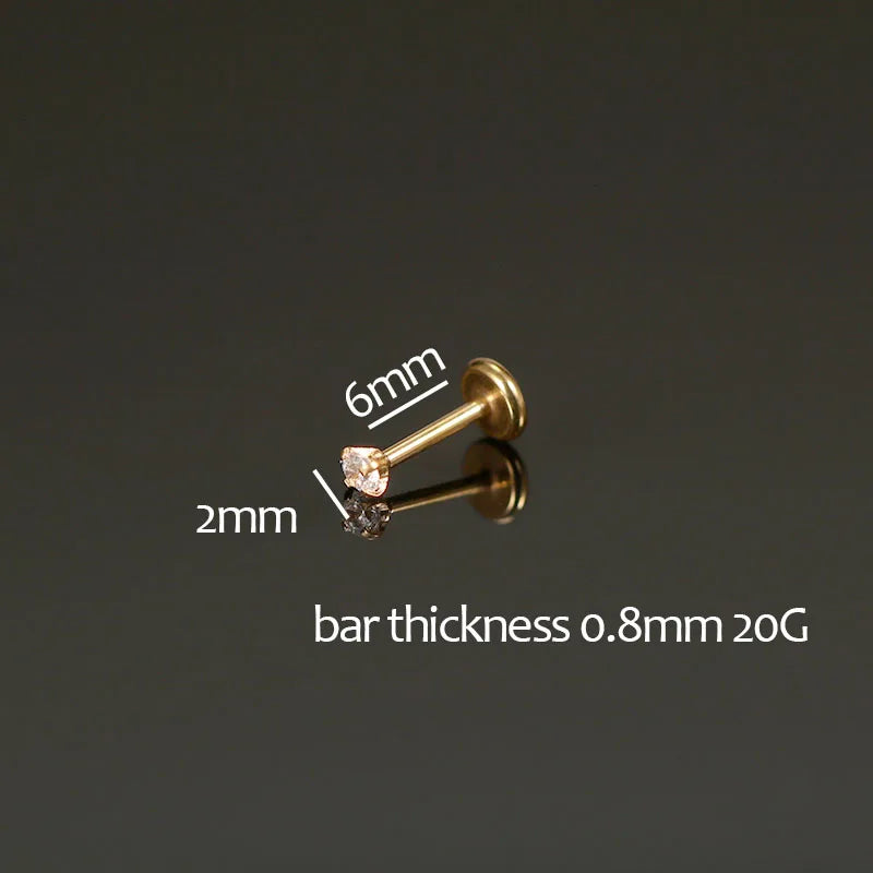 Zircon Titanium Steel Ear Studs Nose Rings Lip Piercing 6MM 8MM 10MM