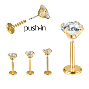 Zircon Titanium Steel Ear Studs Nose Rings Lip Piercing 6MM 8MM 10MM
