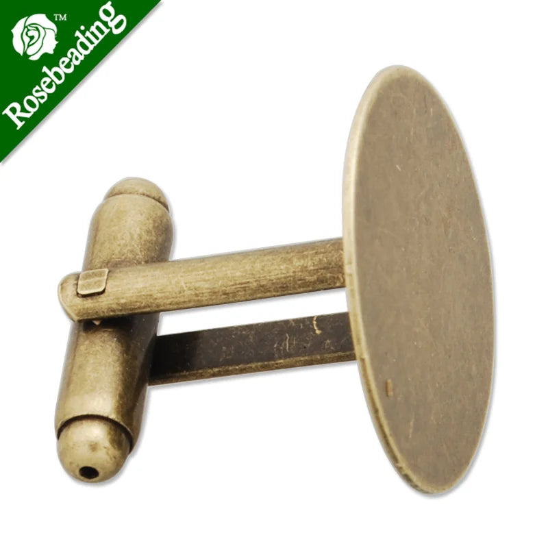 20MM Antique Bronze Flat Cufflink Blanks with Glue Pad - 20pcs